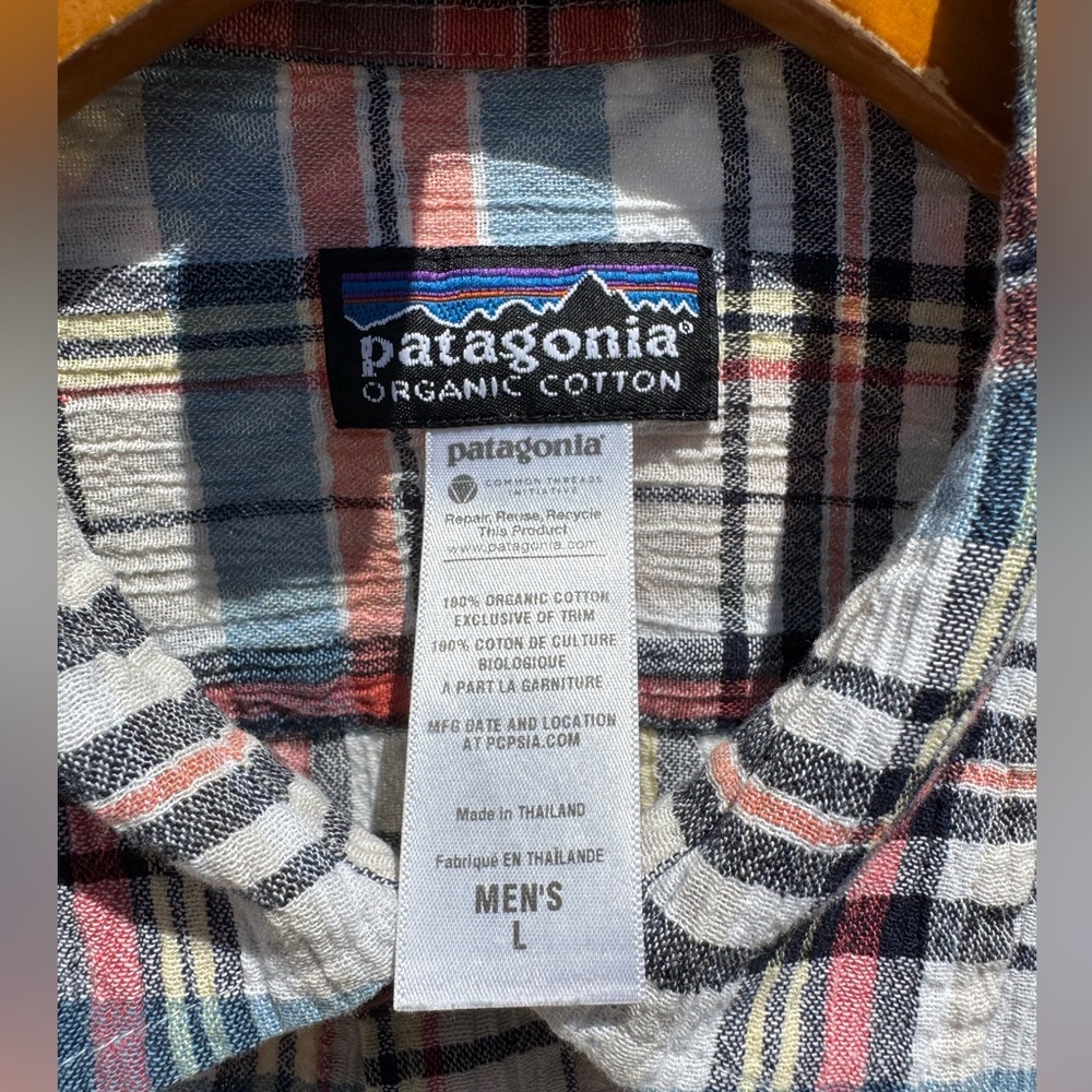 Patagonia Organic Cotton Plaid Shirt - Blue, Pink, White Long Sleeve - Picture 4 of 9
